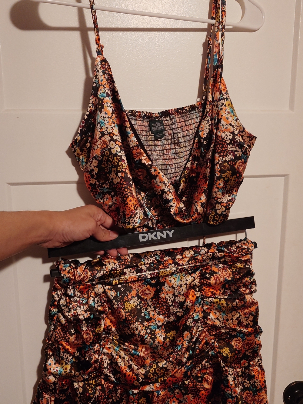 wild fable Floral Ruched Skirt Set with Multicolor Earth Tone Accents